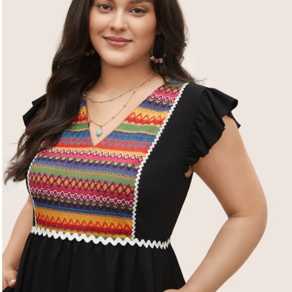 BloomChic Color Embroidered Patchwork Flounce Sleeve Dress XL us14-16 - Picture 3 of 6